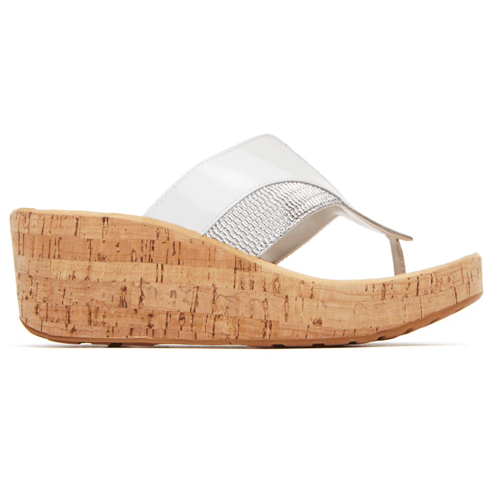 Rockport Canada Weekend Casuals Lanea Gore Thong Wedge - Womens Sandals White (IJV159482)